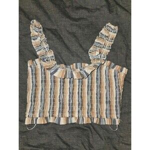 Altar'd State Striped Ruffle Strap Stretch Crop Festival Boho Tank